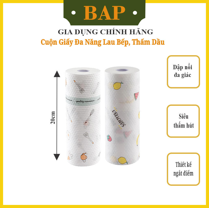 Cuộn giấy đa năng, giấy lau bếp đa năng, êm, mịn, siêu thấm hút, giặt được, cuộn 50 tờ
