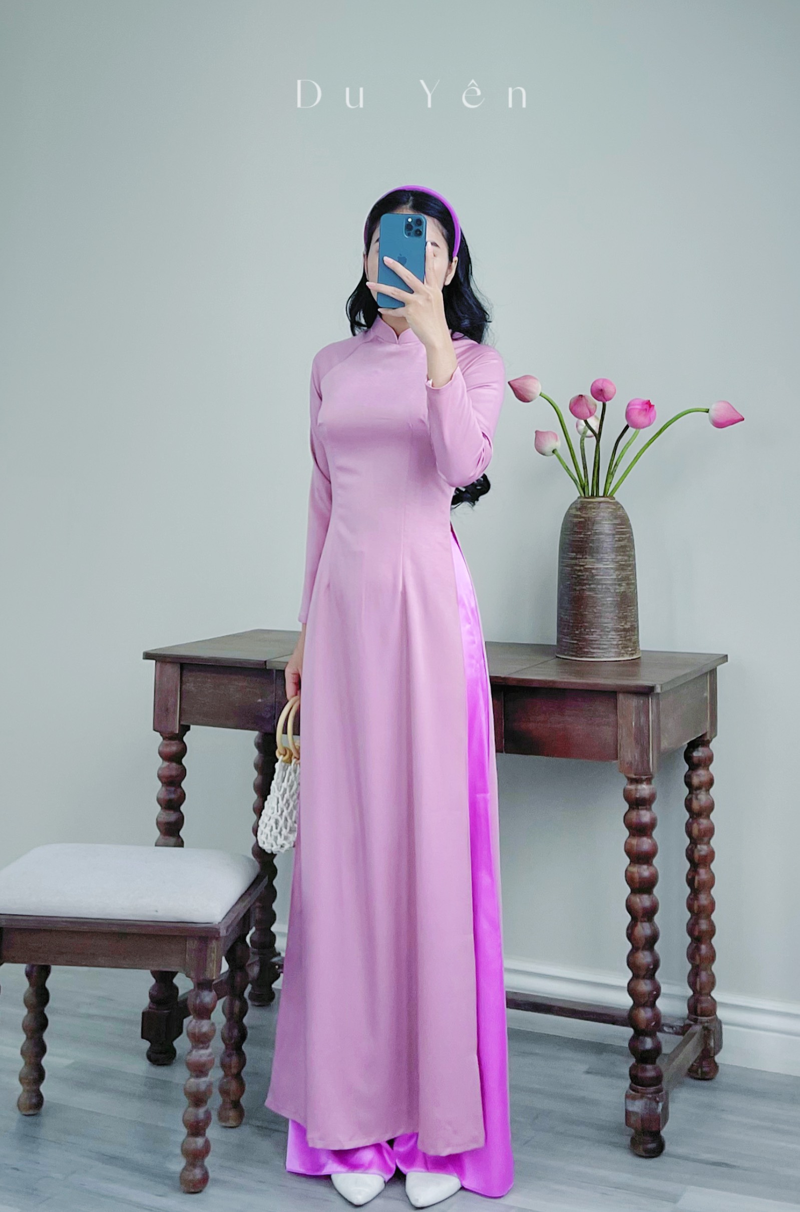 Áo dài truyền thống lụa tây thi , áo dài thụy tím khoai