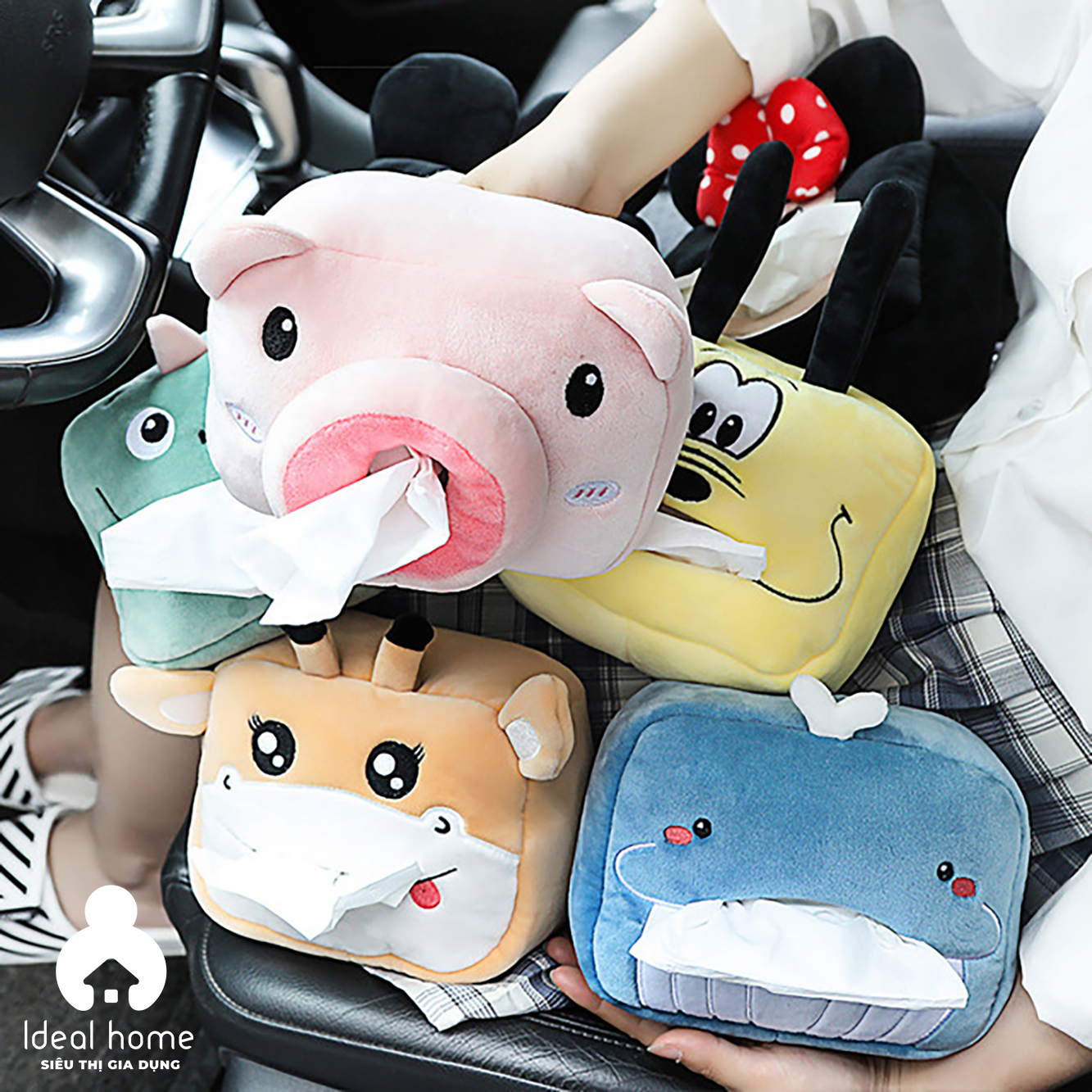 Hộp đựng khăn giấy gấu bông để trên xe hơi, phòng ngủ -IDEALHOME