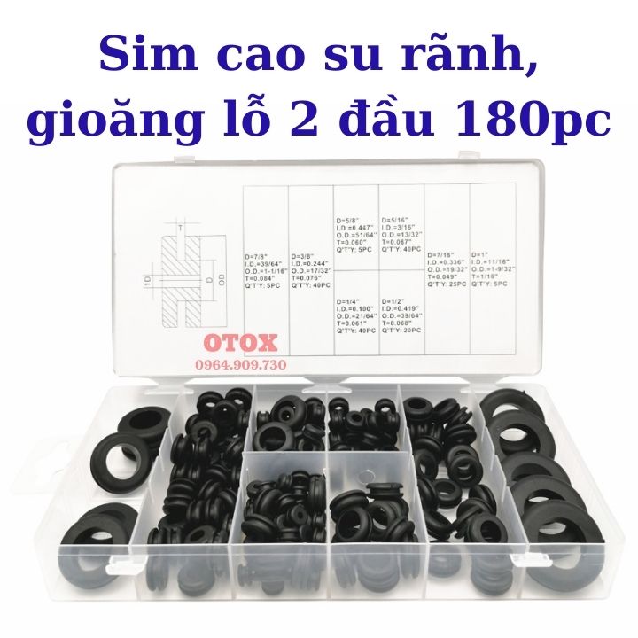 Hộp Cao su Grommet Bộ lỗ cắm tường lửa Bộ dây điện trên ô tô 180PC OTOX