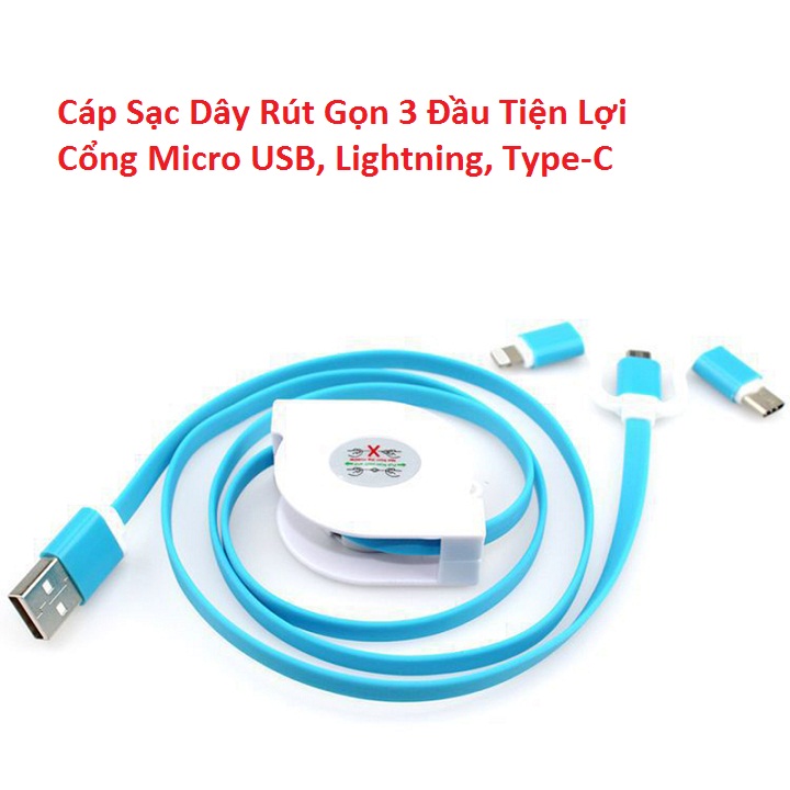 Cáp sạc dây rút 3 đầu tiện lợi