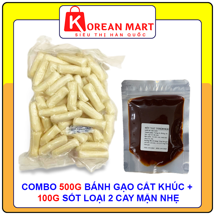 Combo 500g Bánh gạo hàn quốc tokbokki cắt khúc gói trắng kèm 100g sốt nấu tokbokki