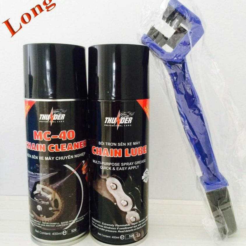 Combo rửa sên và bôi trơn sên Thunder 400ml - bàn chải