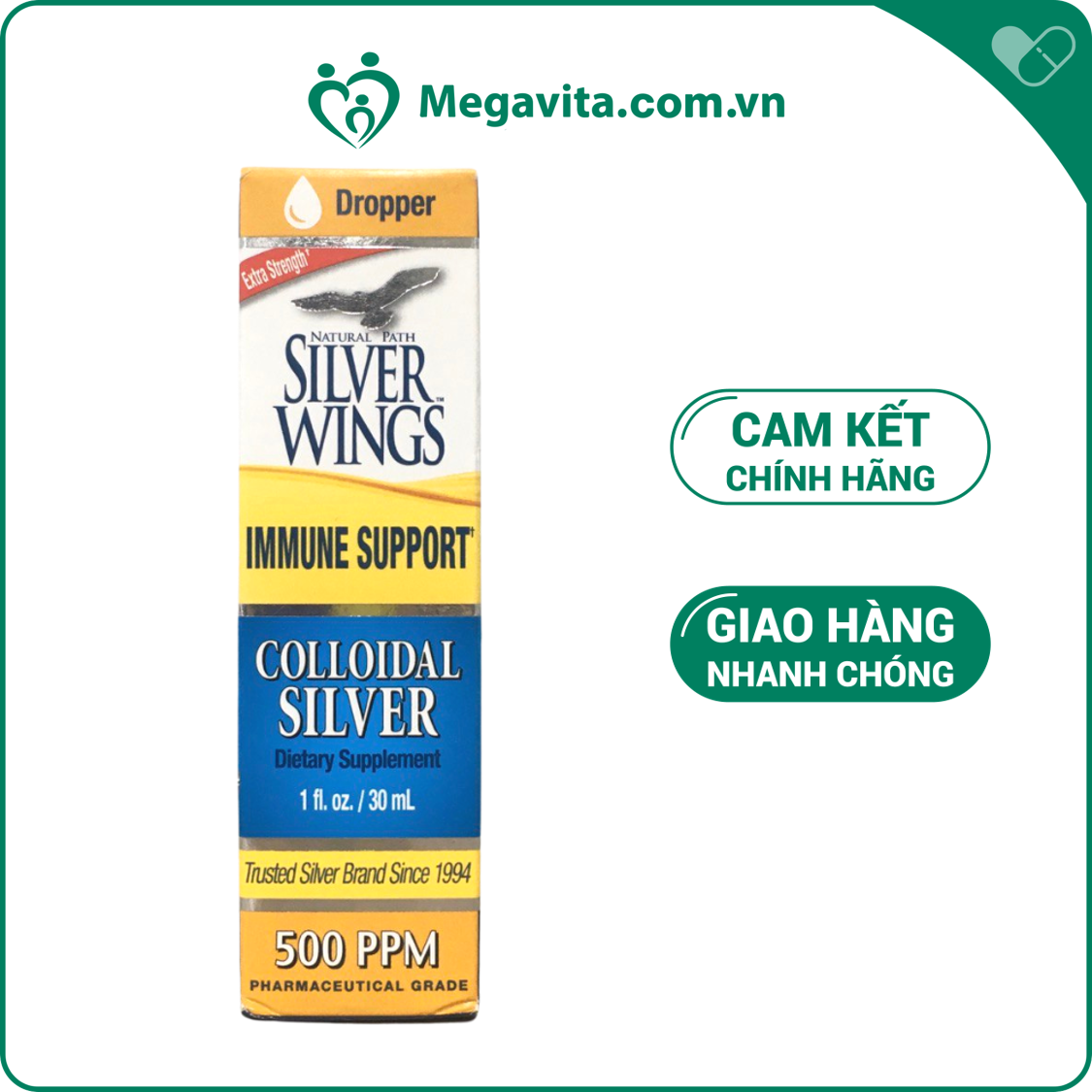 Siro hỗ trợ miễn dịch - keo bạc natural path silver wings colloidal silver 500 ppm 30ml