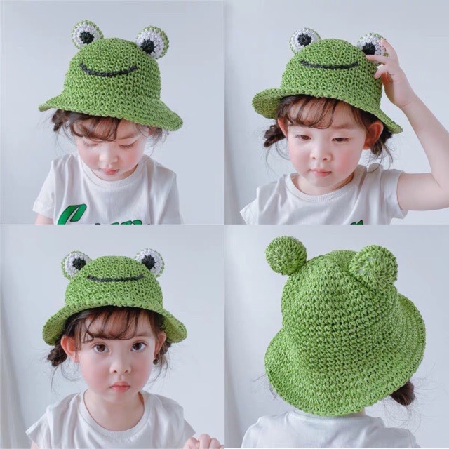 Mũ cói chống nắng hình chú ếch đáng yêu cho bé(3-6 tuổi)