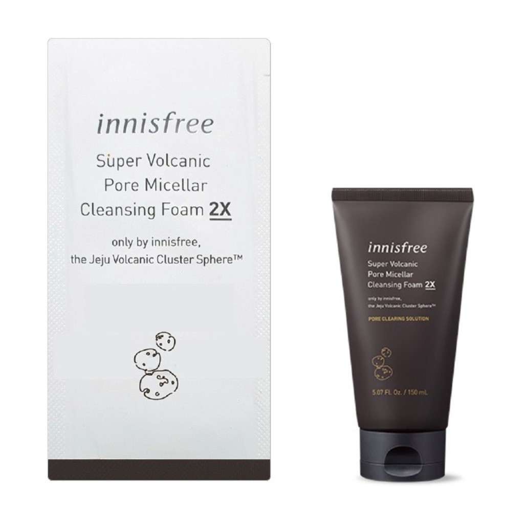 10 Gói Sample 3gram Sữa Rửa Mặt Tro Núi Lửa Innisfree Super Volcanic Pore Micellar Cleansing Foam 2x