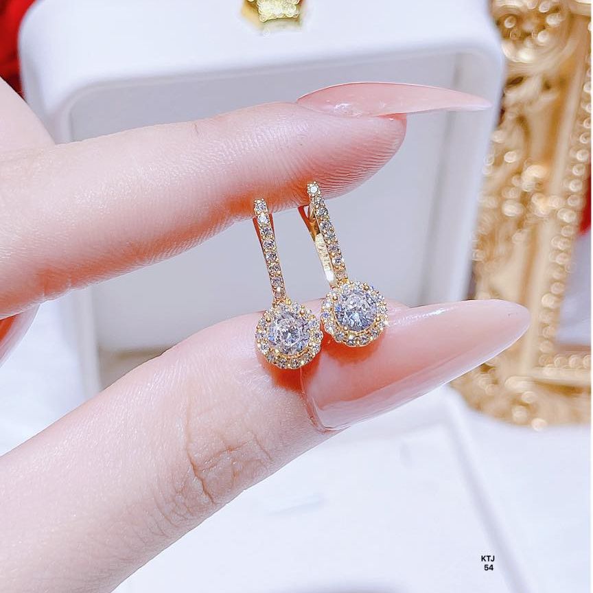 Bông tai chất liệu vàng tây mặt đá tròn MS54r
