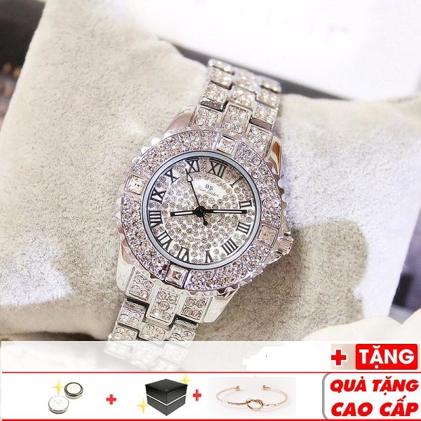 Đồng hồ nữ bee sister viền đính đá dây thép không gỉ chống nước tốt shop tặng kèm hộp + vòng tay + pin dự phòng