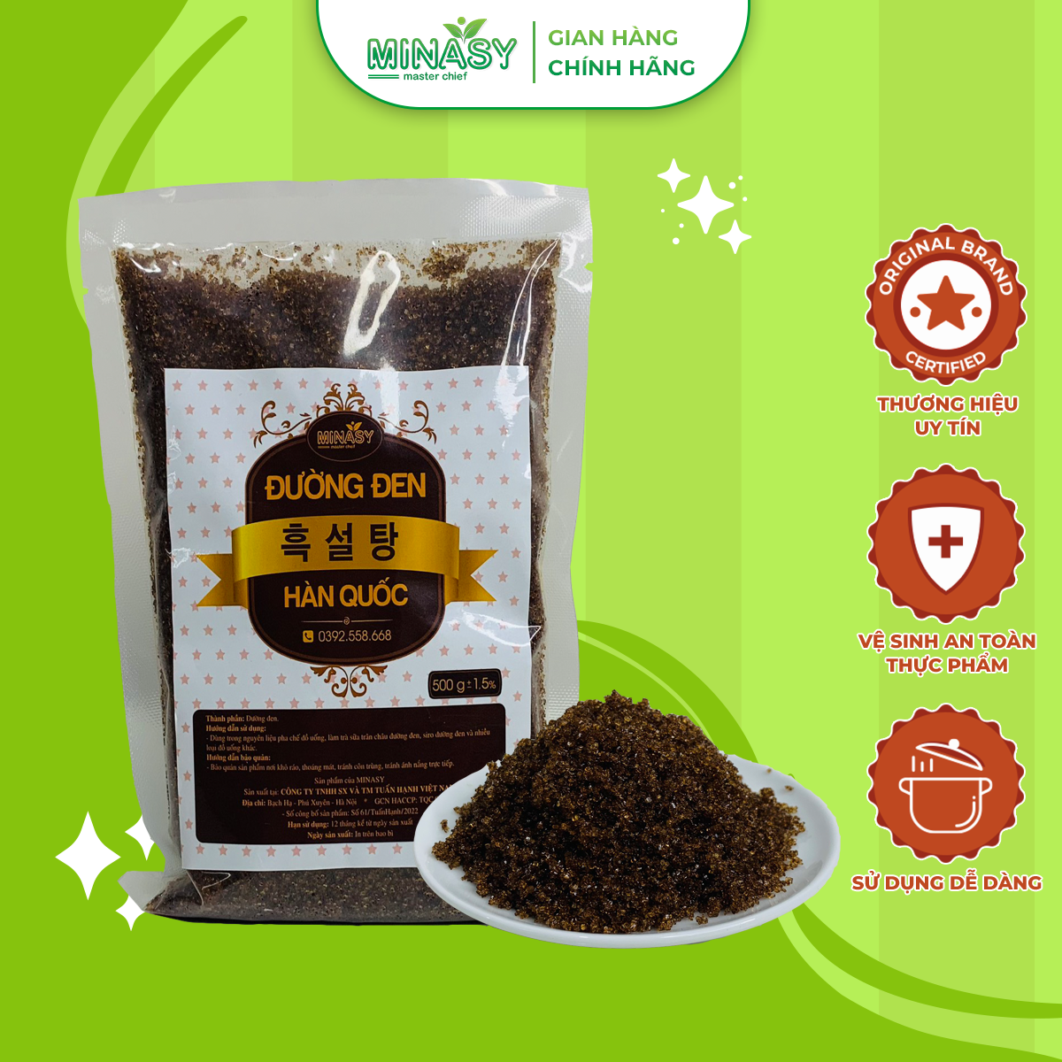 Đường đen hàn quốc nấu trà sữa trân châu đường đen loại cao cấp Minasy
