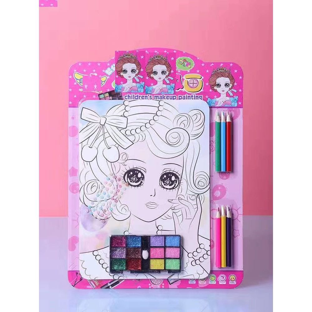2 set tranh tô màu trang điểm công chúa cho bé