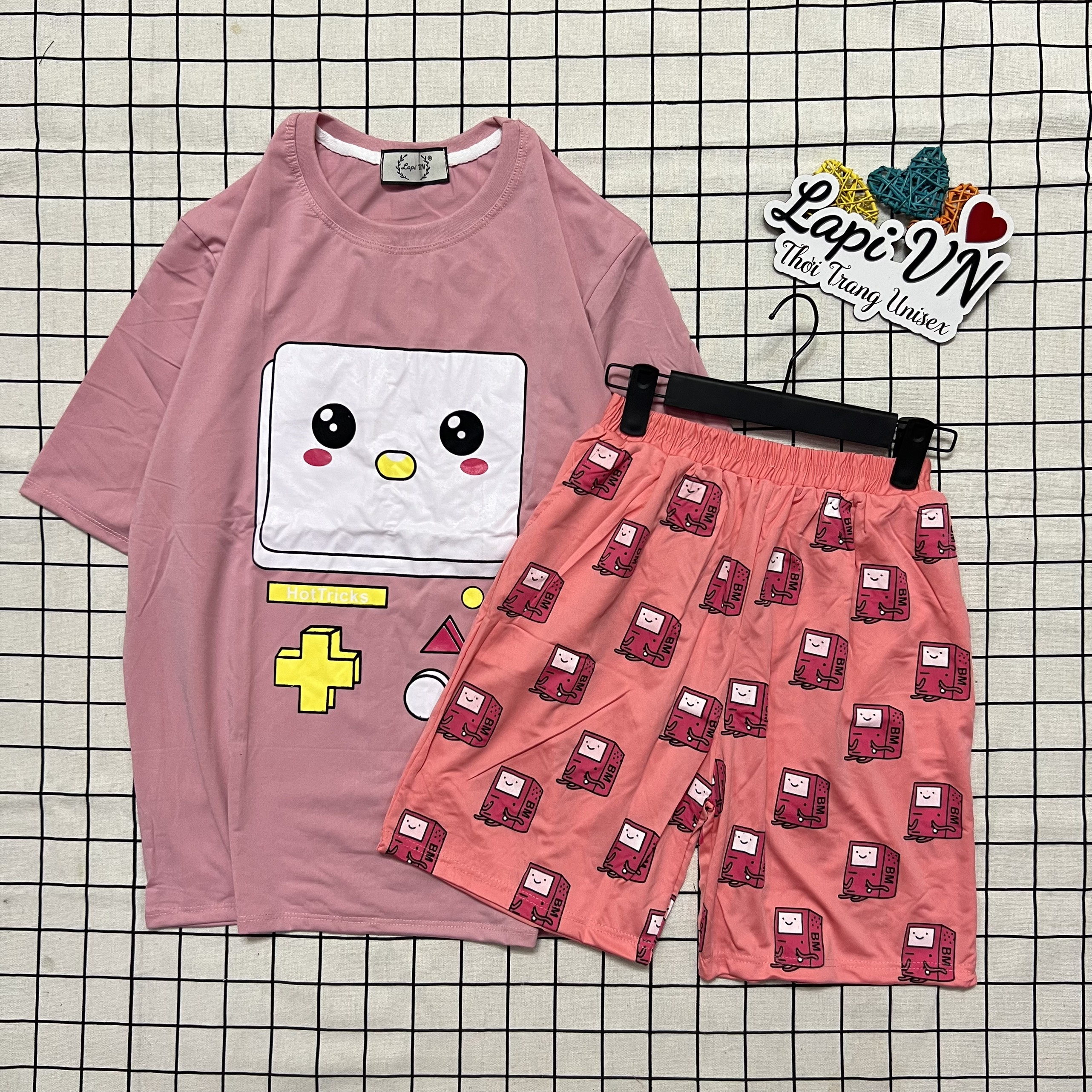 ]Set Bộ Cartoon GAME BMO hồng cực xinh Lapi VN -chất liệu vải thun cotton co dãn 4 chiều mịn freesize từ 38 đến 65kg đồ bộ bóng rổ nam nữ, sét hoạt hình, bộ đồ 3d