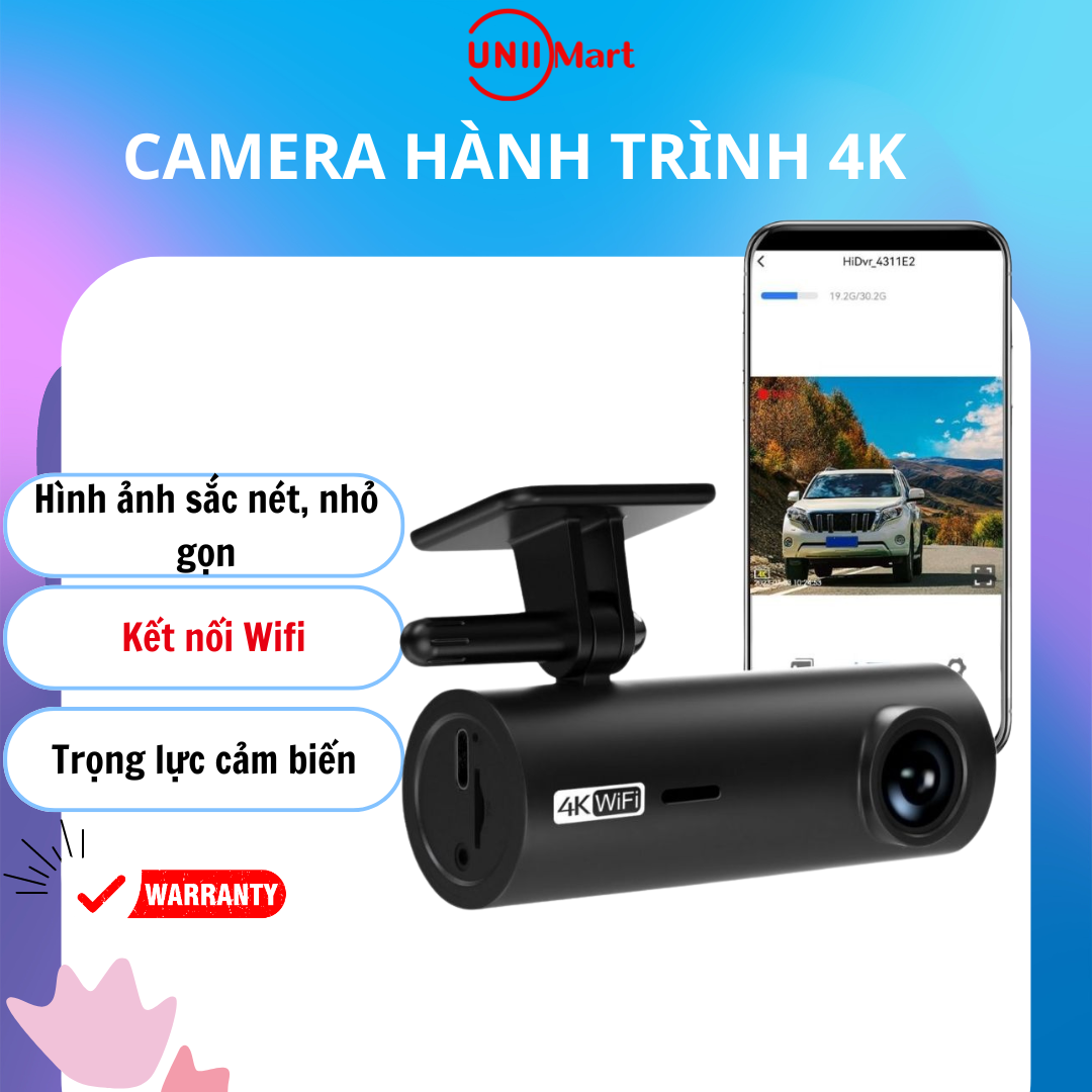 Camera hành trình ô tô KAW, camera trước sau fullHD 4K, quay trước trong và sau xe, tích hợp wifi cảm biến, va chạm chống rung - Bảo Hành 12 Tháng