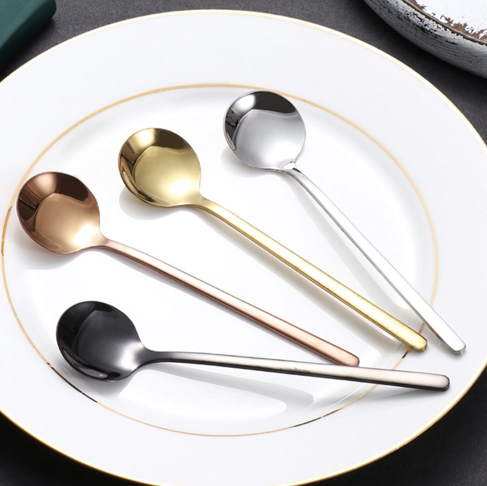 Muỗng inox, thìa cà phê inox thép không gỉ pha trà, pha cà phê đầu tròn nhiều kích thước, màu sắc dùng cho nhà bếp, quán cà phê, trang trí