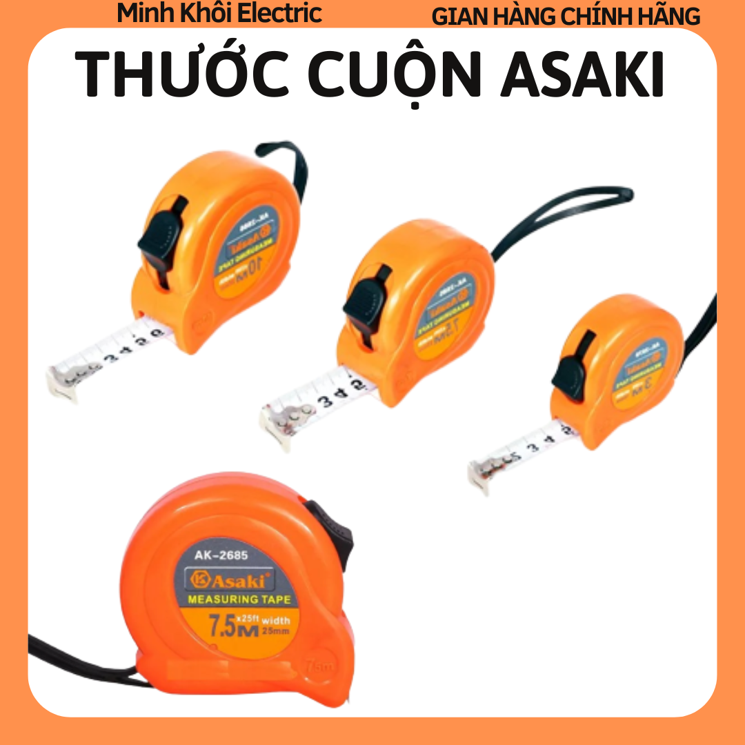 Thước cuộn asak 7,5m,5m 10m, thước dây khoá tự động chống va đập,thước kéo ak-2685. ak-2682. ak-2686, thước rút