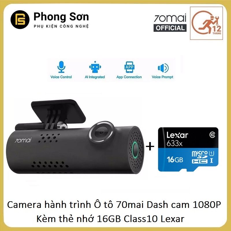 Camera Hành Trình cho Ô tô  Xiaomi 70mai Dash Cam Full HD 1080P, Kèm thẻ nhớ 16GB Lexar (BH 12 Tháng)