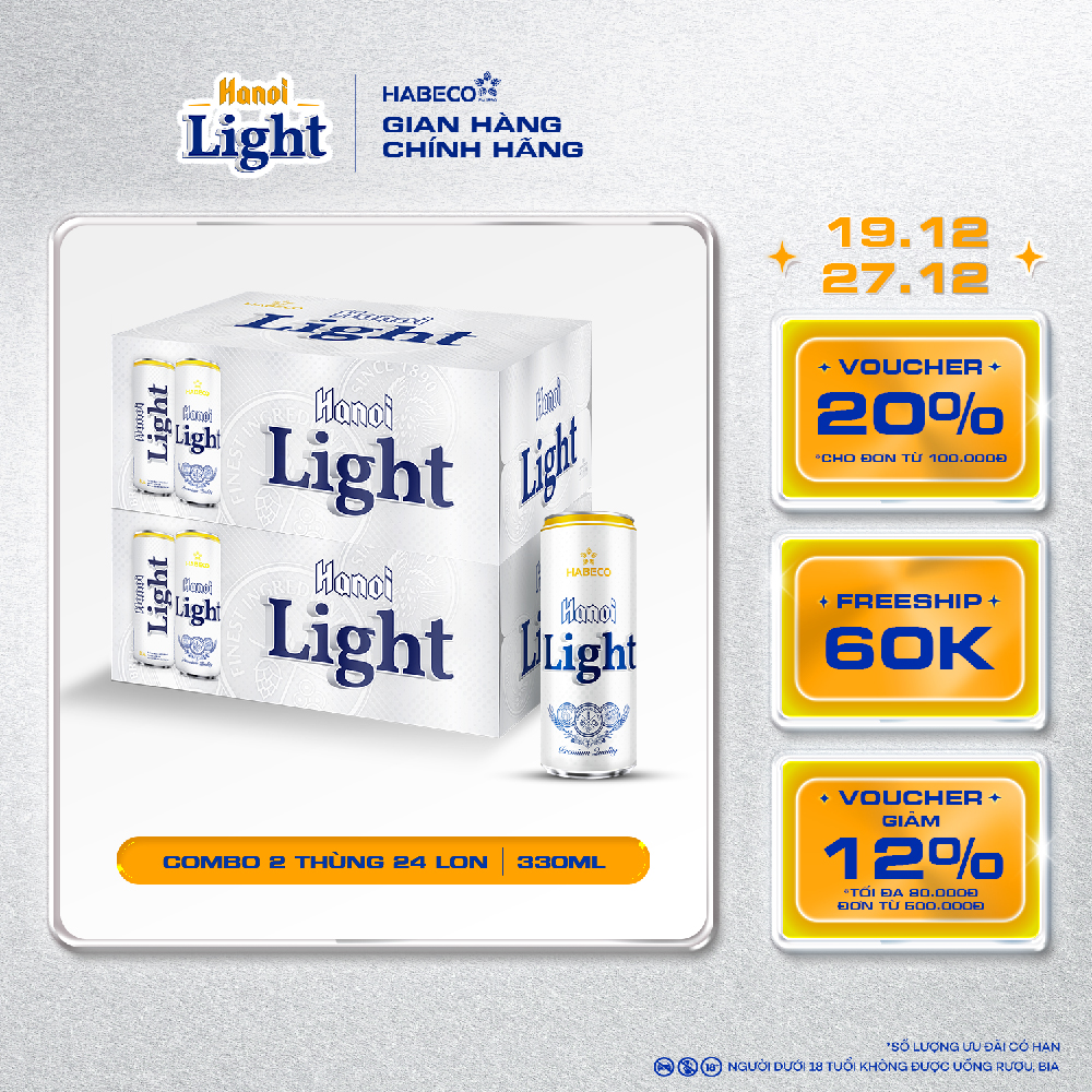  Combo 2 Thùng 24 lon Bia Hanoi Light – HABECO  330ml lon  
