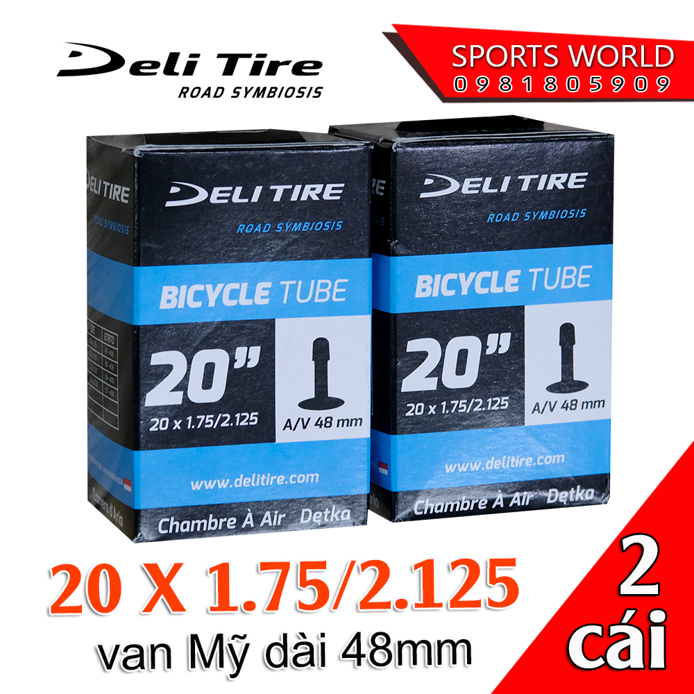 Ruột xe đạp 20x1.75/2.215 van xe máy/van Mỹ dài 35mm của hãng DELI-TIRE Indonesia