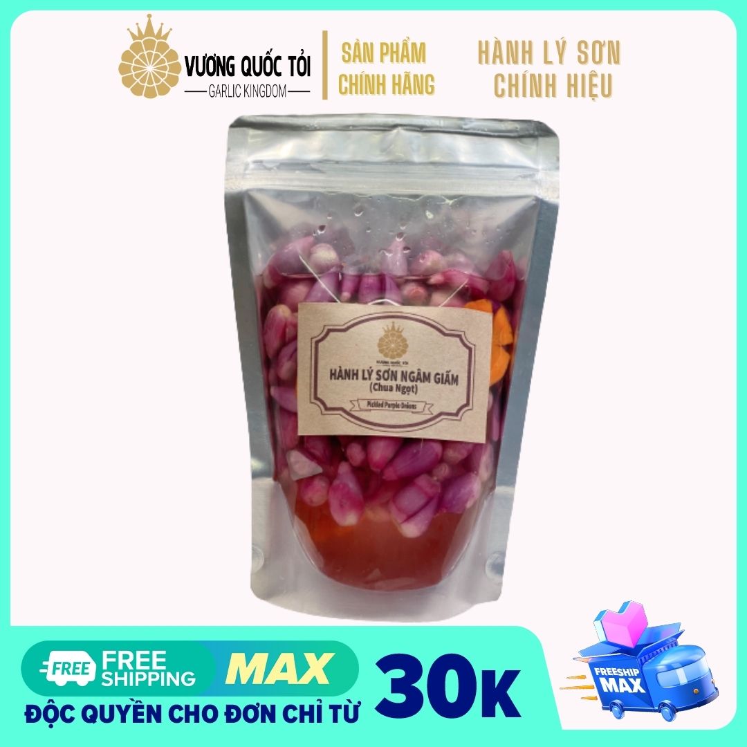 Hành tím Lý Sơn ngâm giấm chua ngọt - Vương Quốc Tỏi - túi 500g - Hành tím trồng tại đảo Lý Sơn - 100% tự nhiên, không hoá chất, không phẩm màu, không chất bảo quản