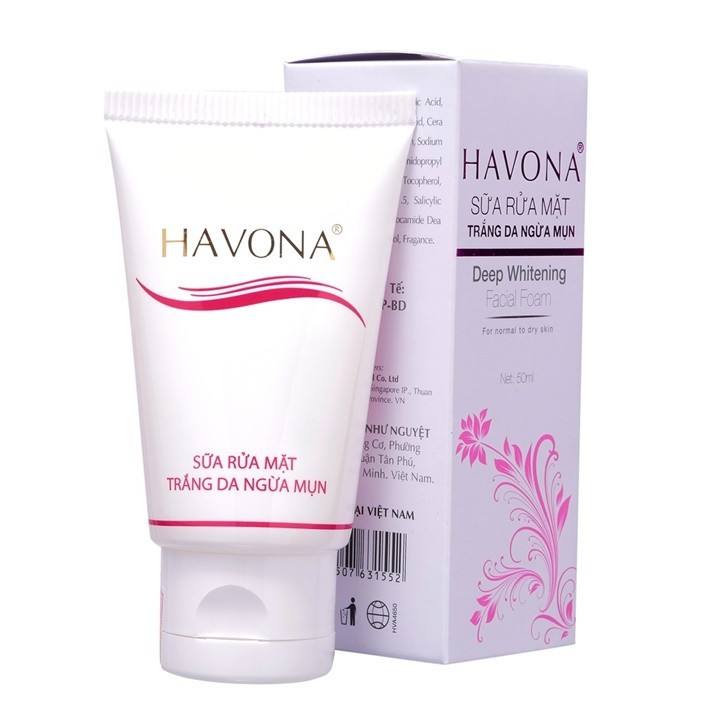 Sữa Rửa Mặt Trắng Da Ngừa Mụn Havona 50ml