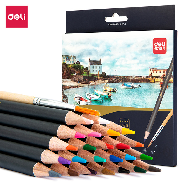 Bút chì màu nước cao cấp - kèm túi vải - 24 / 36 màu/ hộp - deli 6518 / 6519
