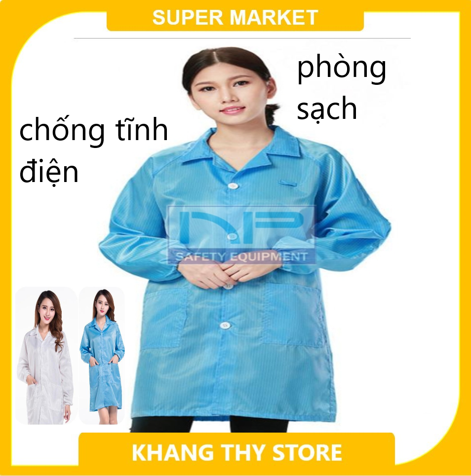Áo Blue phòng sạch chống tĩnh điện màu xanh dương nam nữ,tiện lợi cho người sử dụng,an toàn ,thân thiện ko gây nóng cho người sử dụng