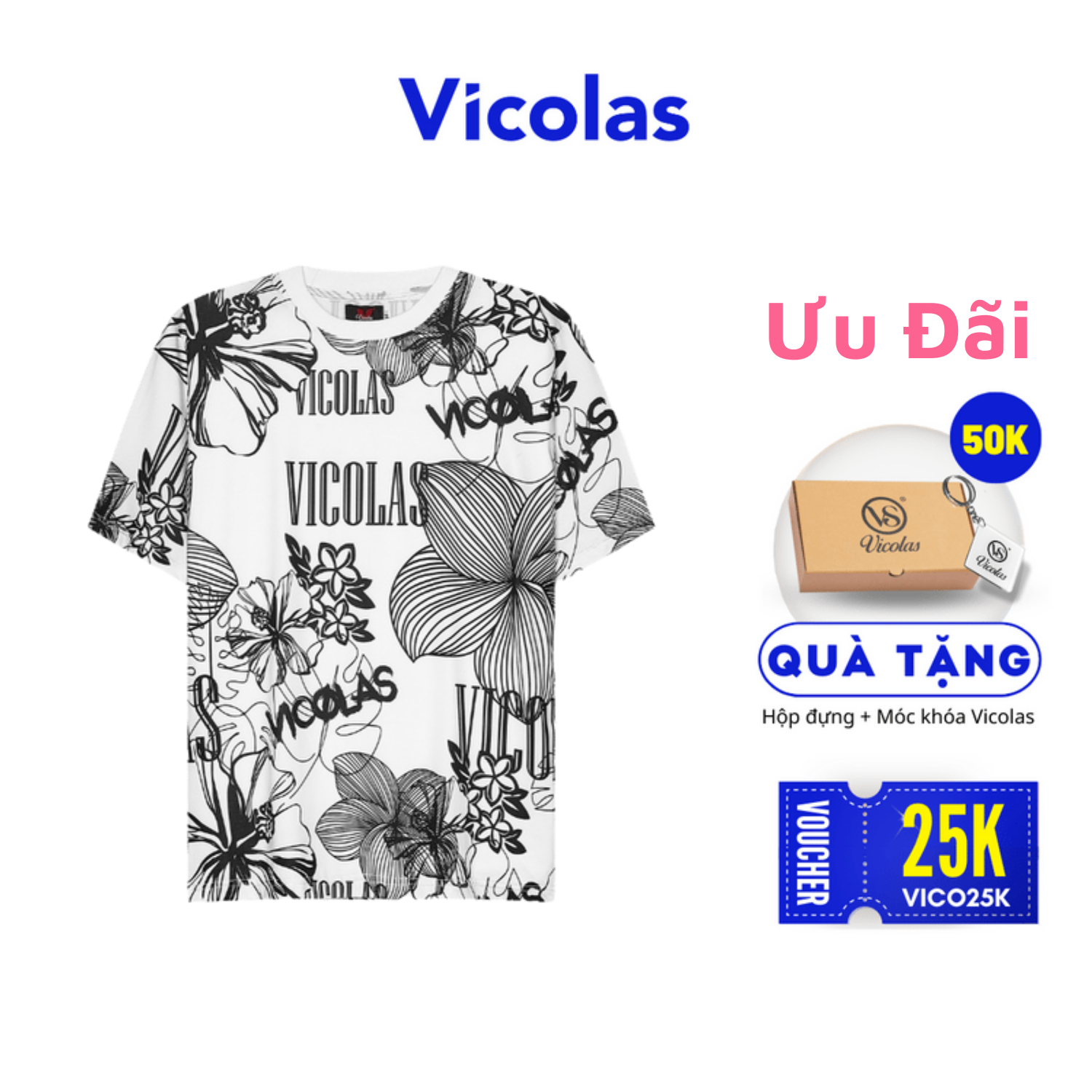 Áo thun in chữ vicolas màu trắng - vicolas printed tee shirt