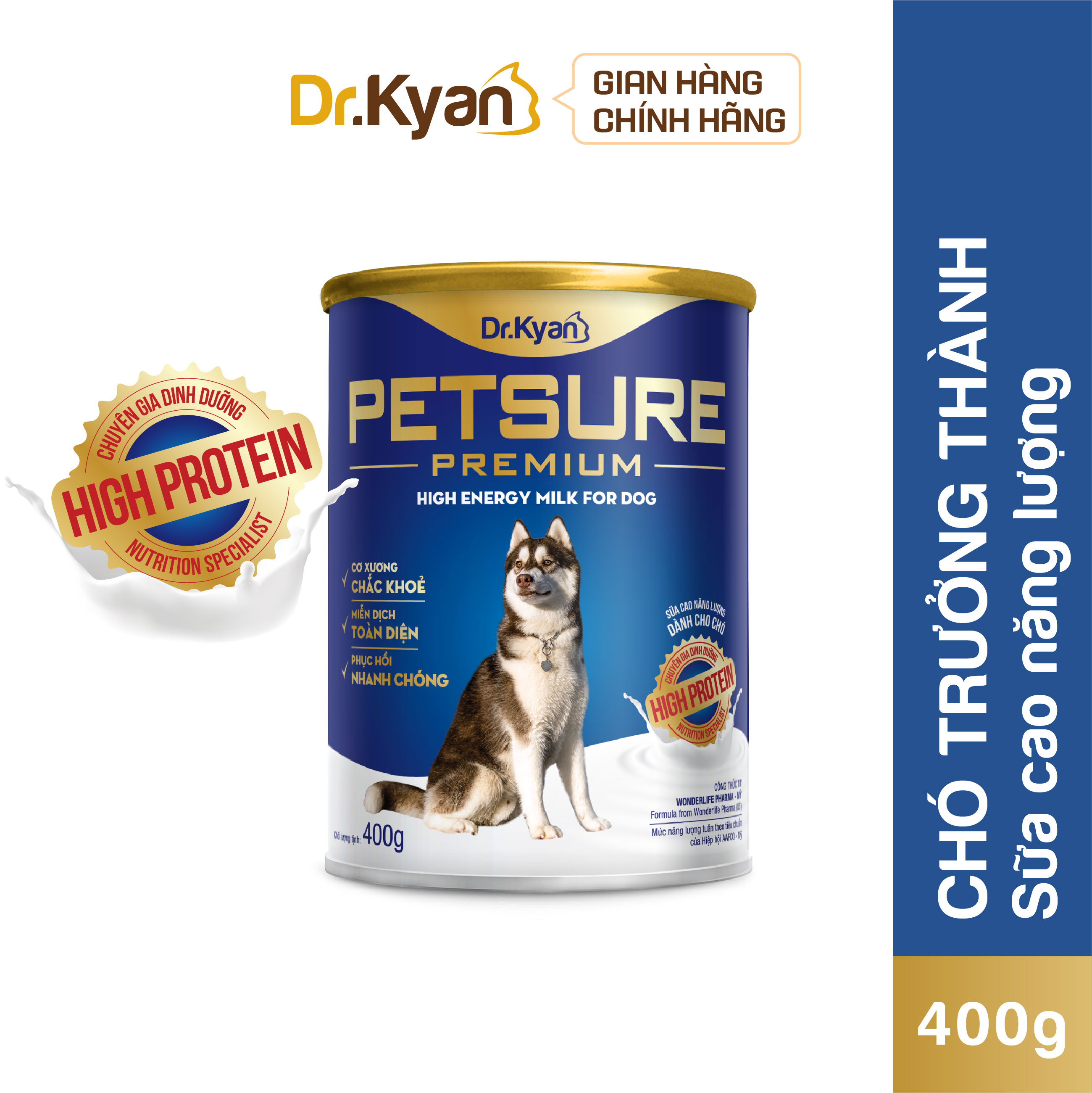 Dr.kyan - sữa bột petsure - cao năng lượng cho chó lon 400g