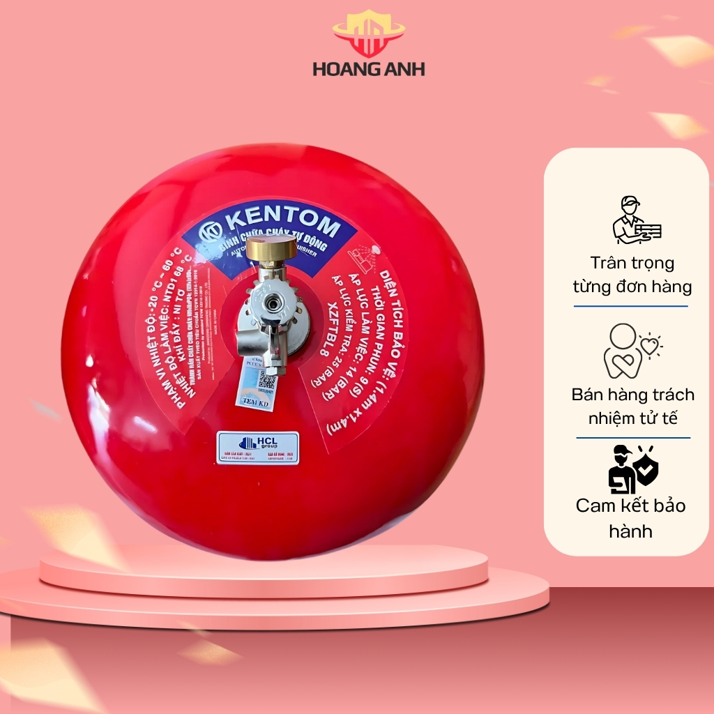Bình cầu chữa cháy tự động dạng bột Kentom 8kg Bình sẽ tự động phun bột khi nhiệt độ tăng đột ngột vượt quá 60°C.