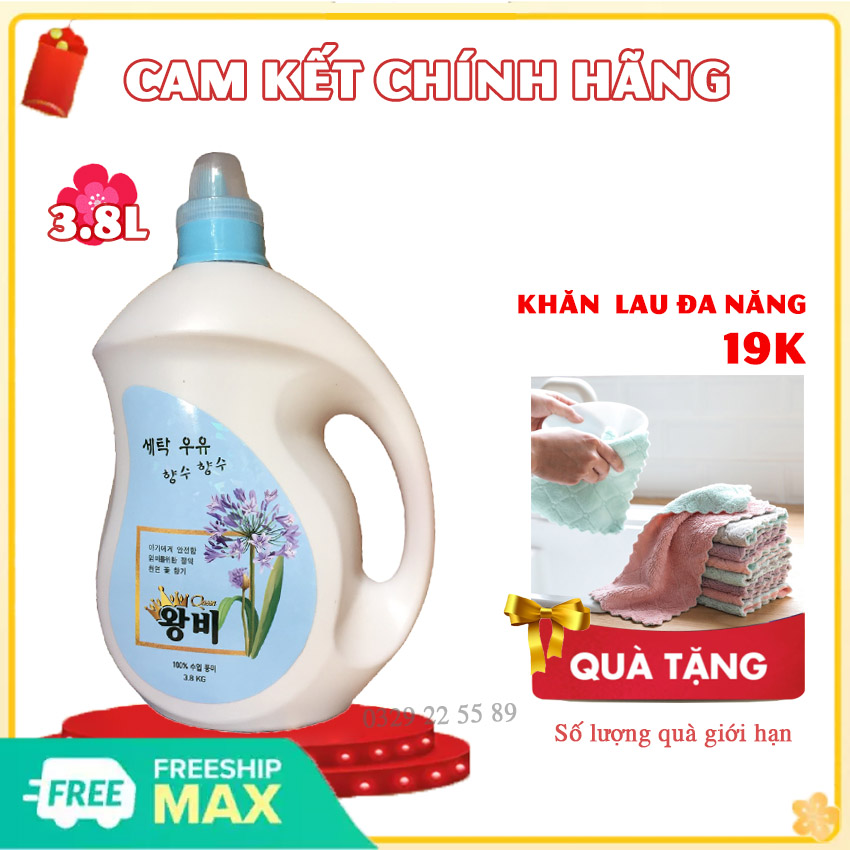 [QUEEN MÀU TRẮNG] Nước Giặt Quần Áo Nữ Hoàng Queen 3.8L- Tẩy nhanh vết bẩn, Mềm Vải, Thơm Lâu, Không Kích Ứng Da Kể Cả Da Em Bé