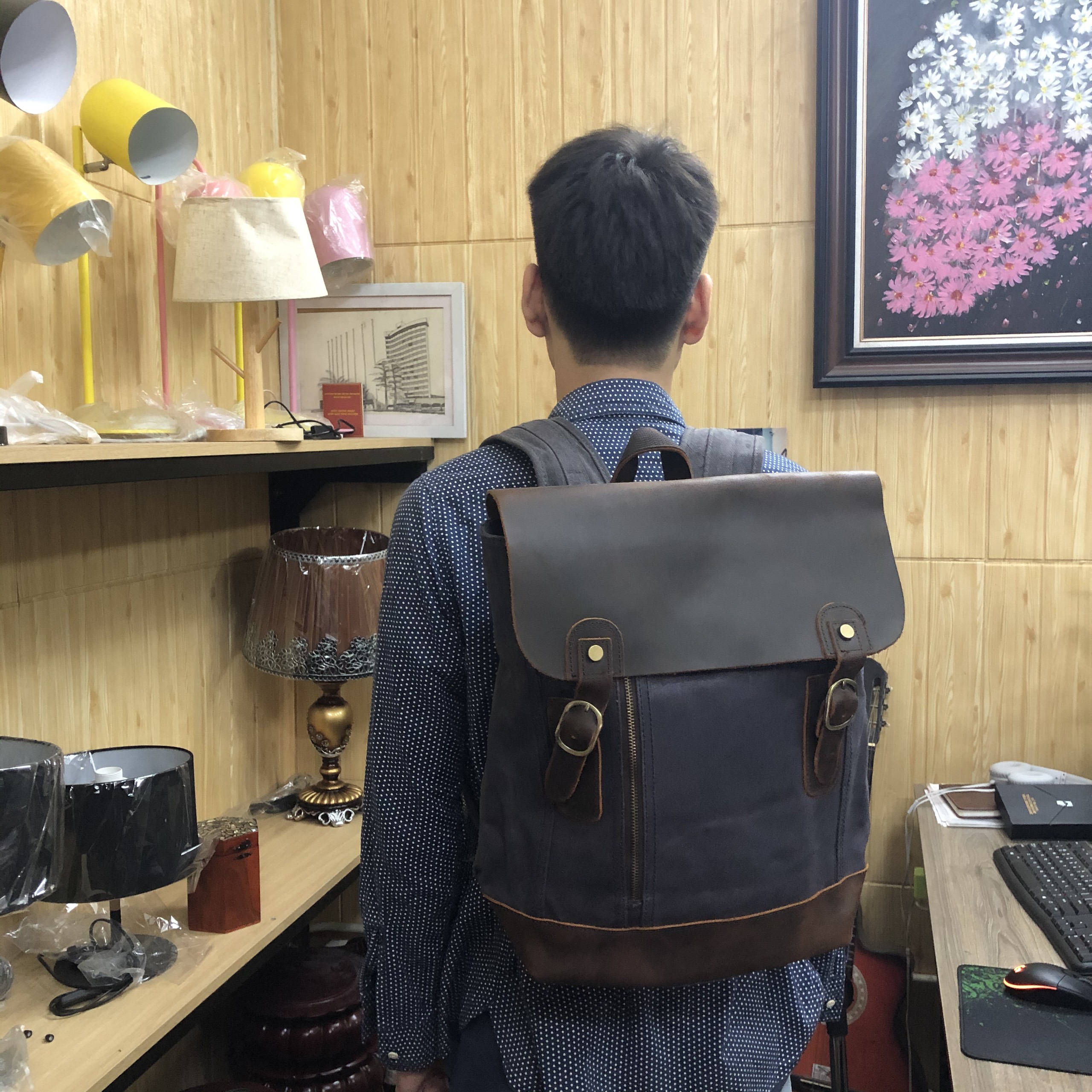 Balo canvas vải bố mix da bò IMMORTAL hutaleather phong cách trẻ trung nổi bật cá tính HB2