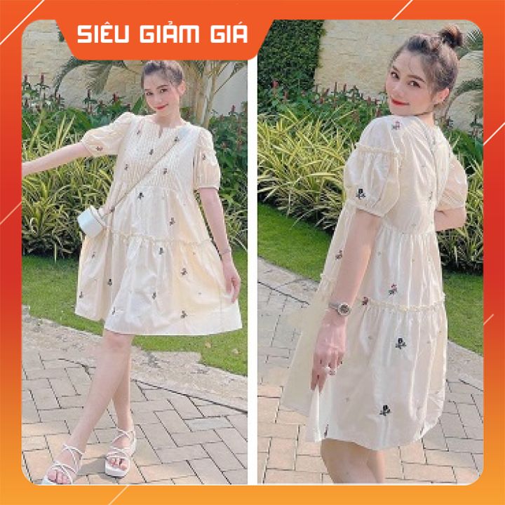 Váy bầu thiết kế đẹp -đầm bầu công sở hoa nhí 40-70kg