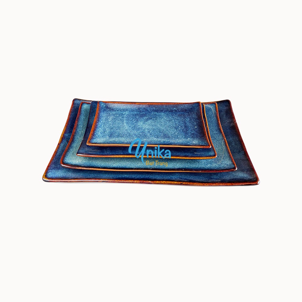 Đĩa Chữ Nhật Men Xanh Hoả Biến (4 size) - Đĩa Chữ Nhật Men Xanh Hoả Biến - Gốm Sứ Cao Cấp Bát Tràng