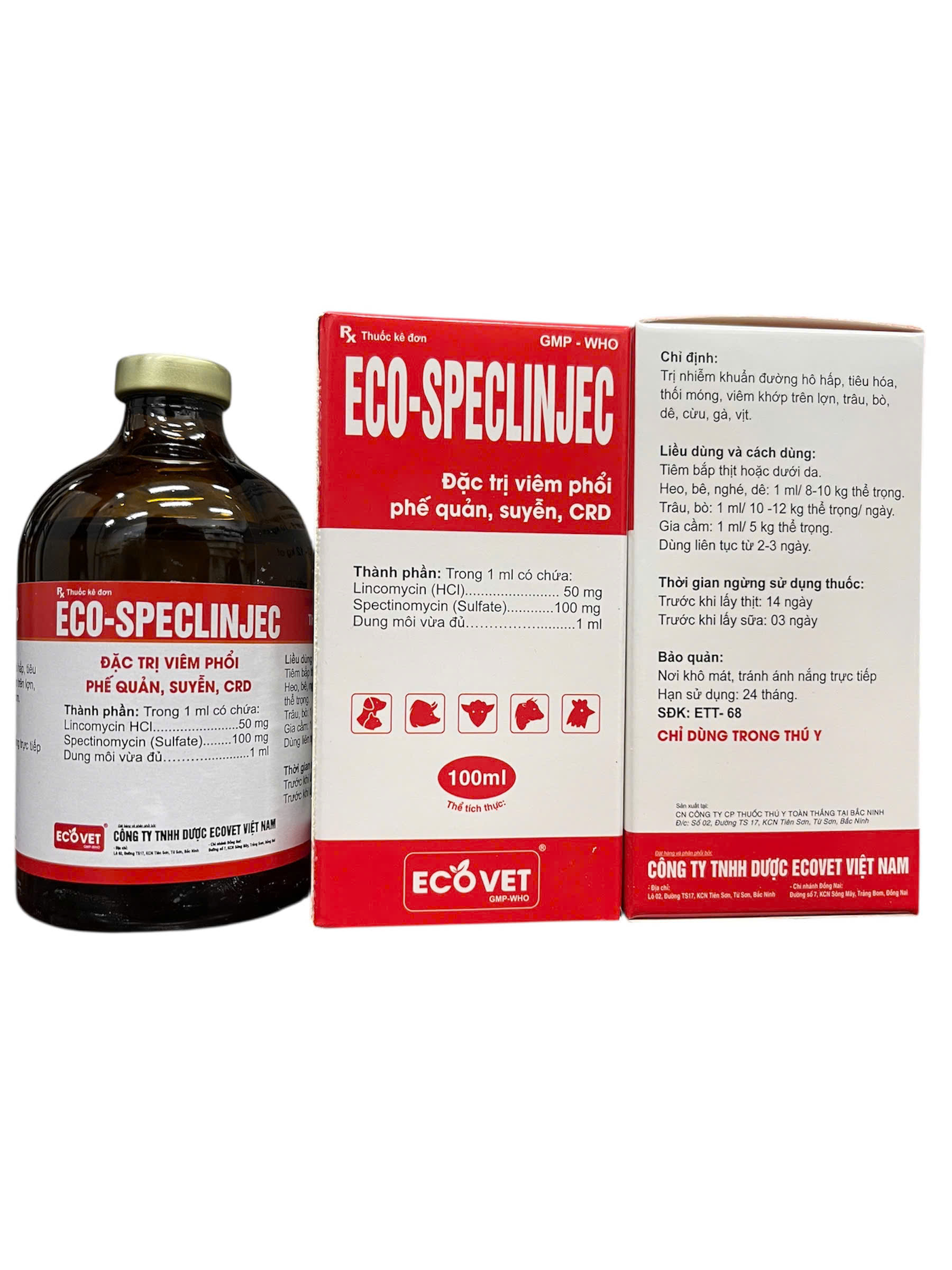 100ml Bottle of Eco Speclinjec - Linspec Specifically Treats Pneumonia, Asthma, and Diarrhea in Poultry and Livestock
