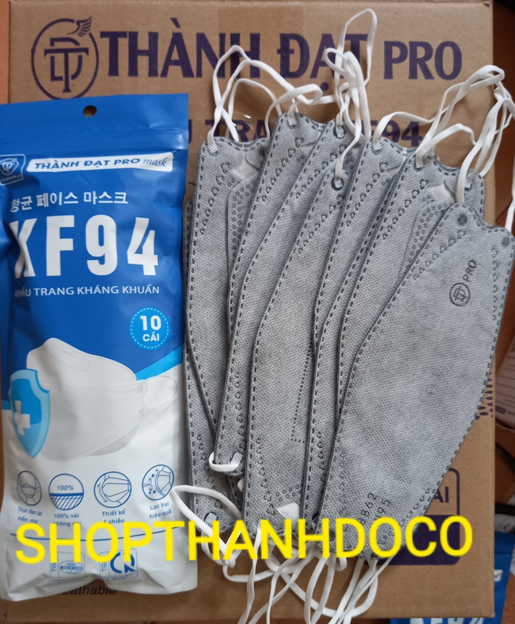 Khẩu trang kf 94 thành đạt hàng chất lượng tốt màu xám