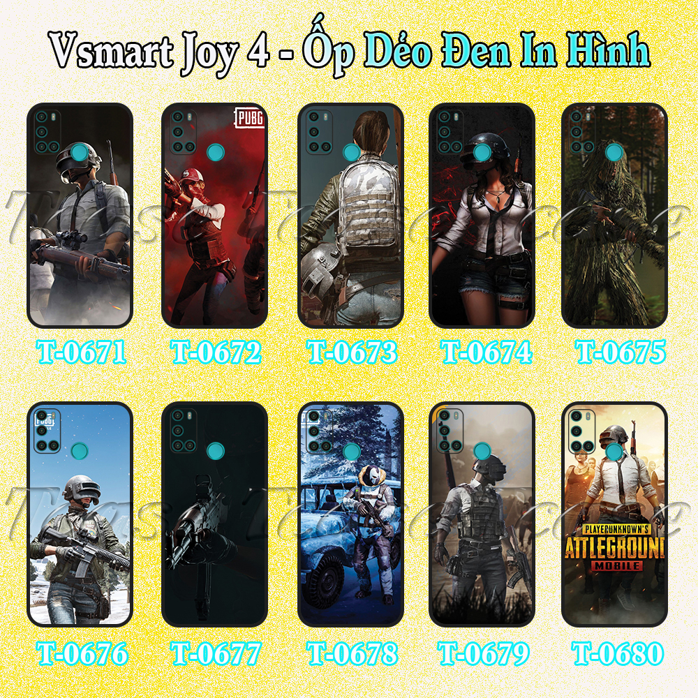 Ốp lưng Vsmart Joy 4 - Ốp dẻo đen in hình BST Game PUBG Mobile