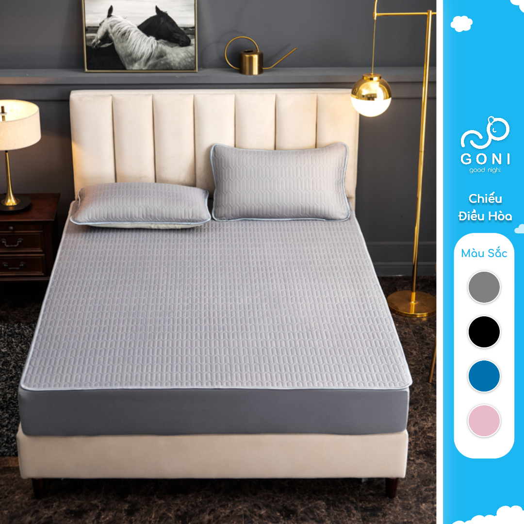 Chiếu điều hoà Goni vải lụa lõi cao su làm mát tự nhiên kèm vỏ gối nằm 1m2 x 2m, 1m4 x 2m, 1m6 x 2m,