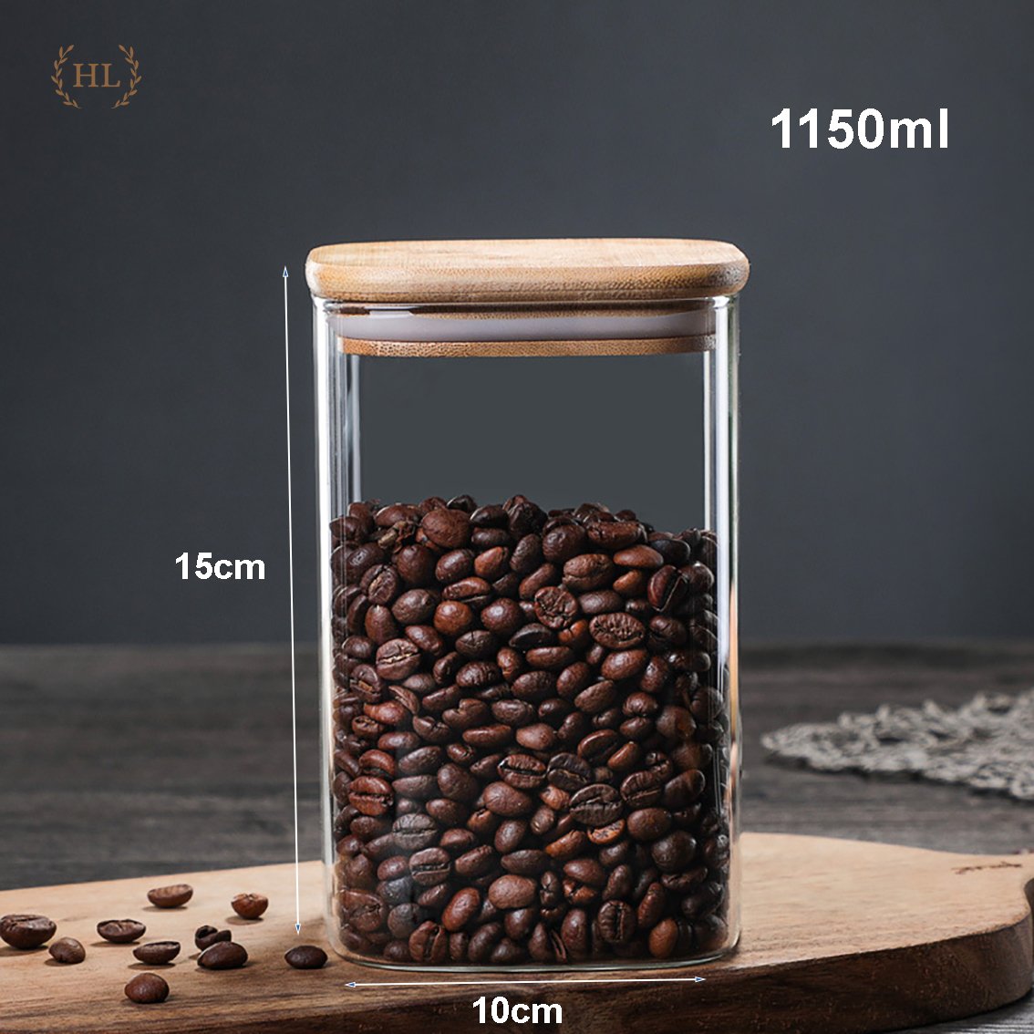 Combo 02 Hũ thuỷ tinh vuông, hộp thuỷ tinh vuông, lọ thuỷ tinh vuông nắp gỗ đựng thực phẩm 1150ml