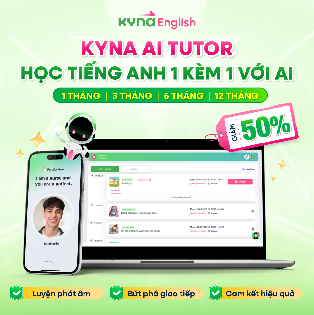 Học Tiếng Anh cùng App Kyna English AI Tutor Premium | Trẻ em | 3 tháng - Thương hiệu KYNA ENGLISH Giá 699,000 Đồng*Miễn phí vận chuyển