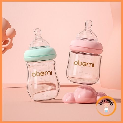 Bình sữa sơ sinh, Bình thủy tinh Oberni cho bé tập bú cao cấp chống sốc nhiệt 150ml TiTi Shop