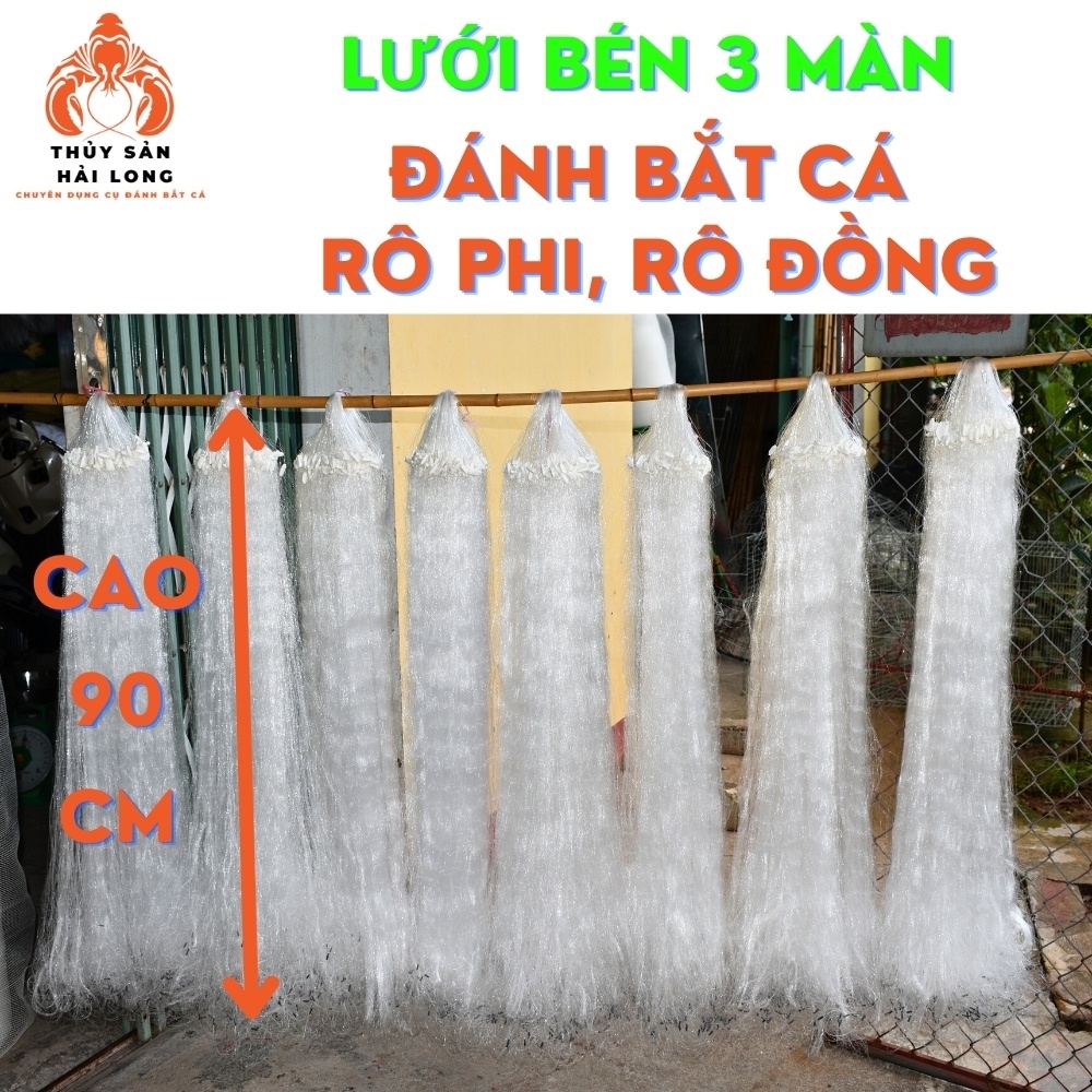 Lưới bén 3 màn cao 90cm lưới đánh cá rô phi rô đồng - dài 90mthen 234