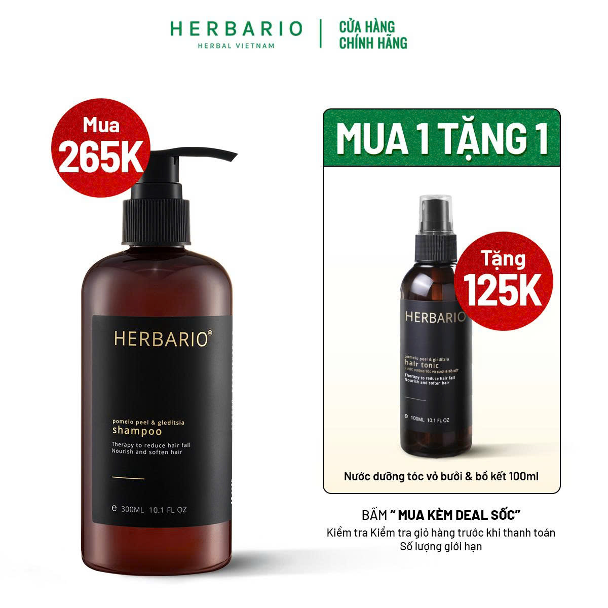  Dầu gội bưởi & Bồ kết Herbario Giảm rụng tóc 300ml 