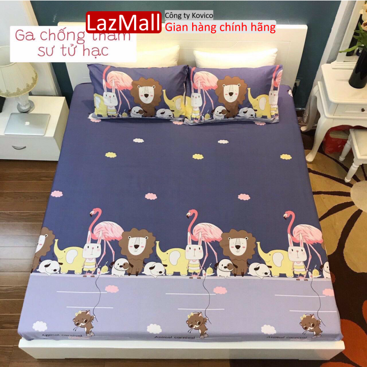 Ga chống thấm cotton hoạ tiết, drap chống thấm , ga chống thấm cotton kháng khuẩn, an toàn cho bé mẫu sư tử hạc sunzin - dìu giấc yêu thương