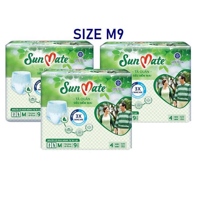 [HCM] Combo 3 gói Tã quần Sunmate M9 (9 miếng x 3) tã quần cho người lớn dưới 55kg