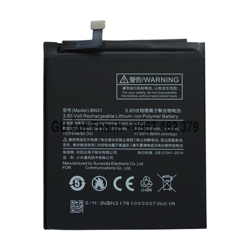 Pin cho Xiaomi Redmi Note 5A dung lượng 3080mAh (Đen)