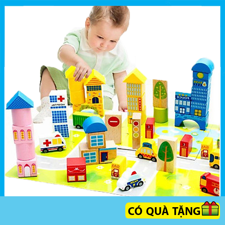 Đồ Chơi Xếp Hình Thành Phố Thông Minh Bằng Gỗ Cho Bé