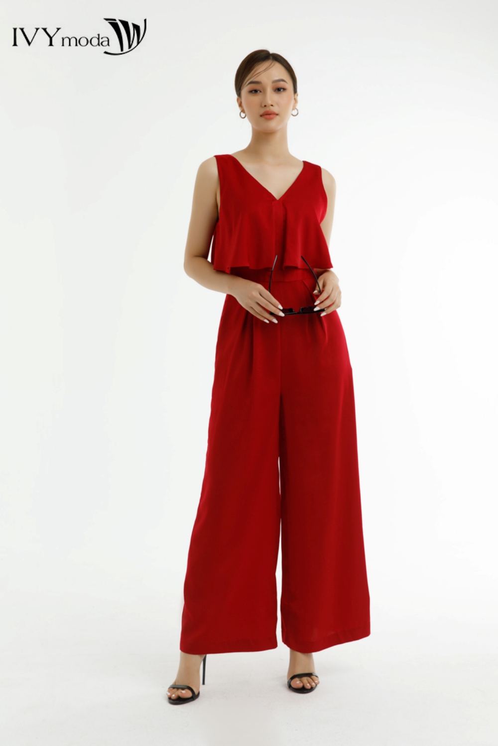 Jumpsuit lụa ống rộng ivy moda ms 18m7431