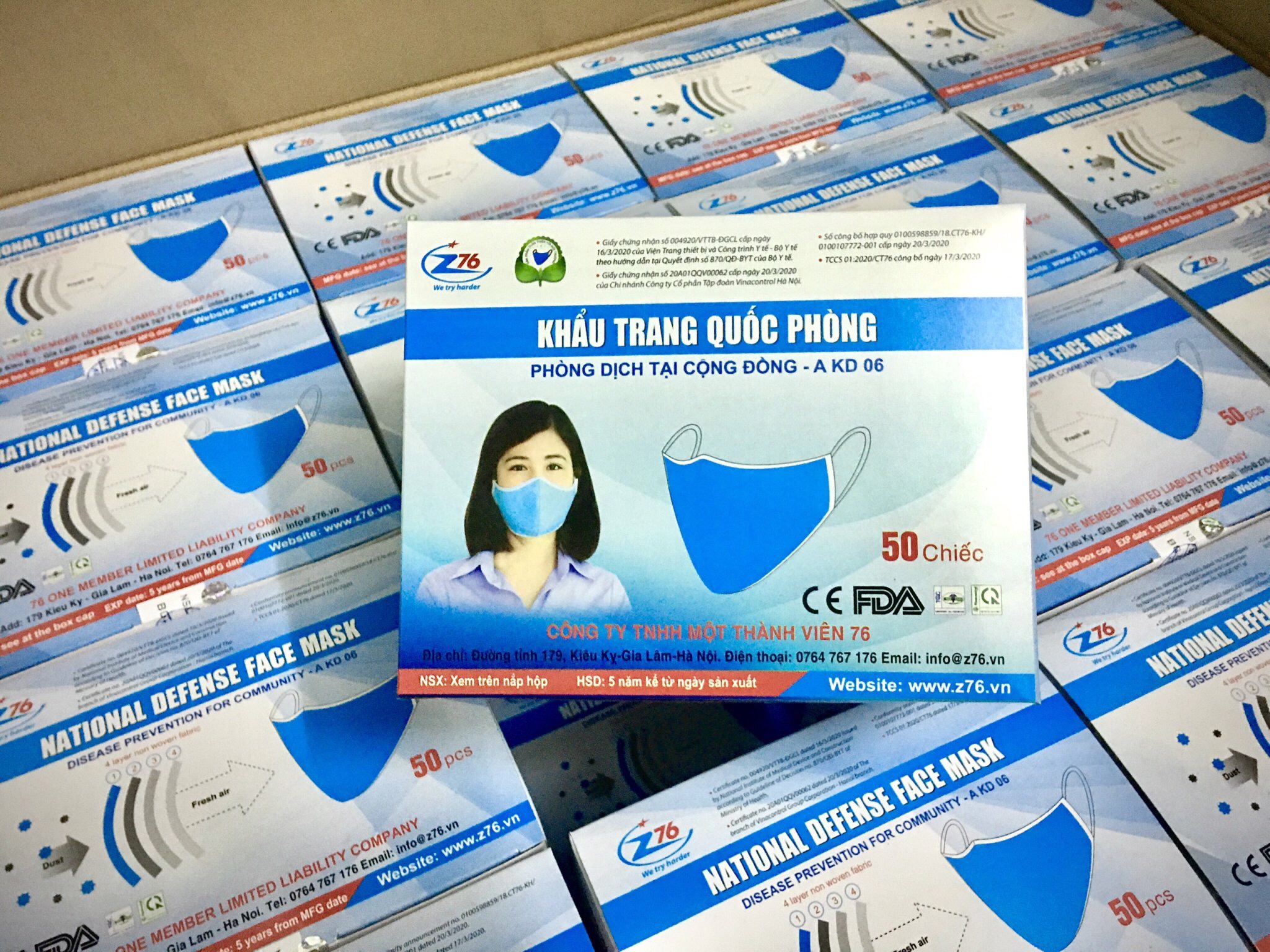 [50 cái] Khẩu trang Quốc Phòng vải 4 lớp, kháng khuẩn, kháng giọt bắn A KD 06 - sản xuất tại nhà máy Bộ Quốc Phòng, có chứng chỉ ISO
