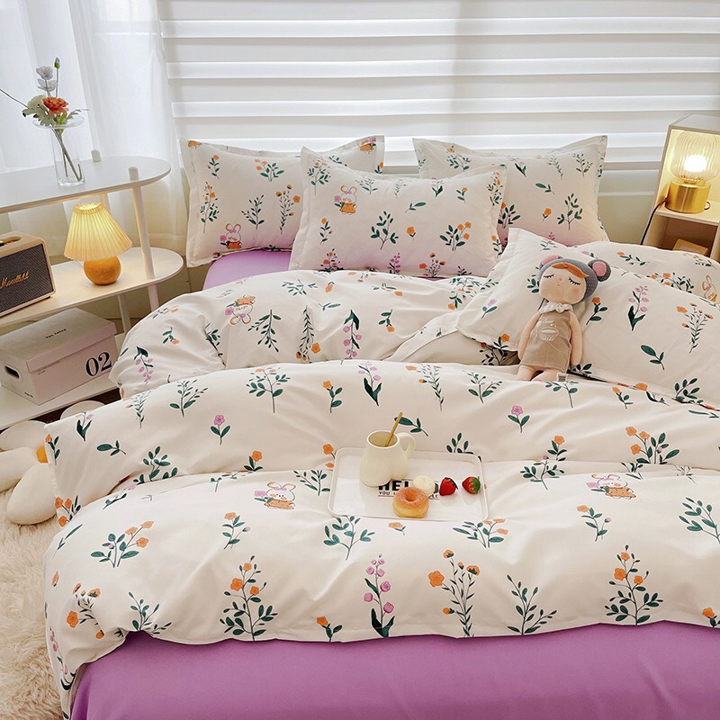 Bộ chăn ga gối cotton poly - Mẫu hoa baby tím