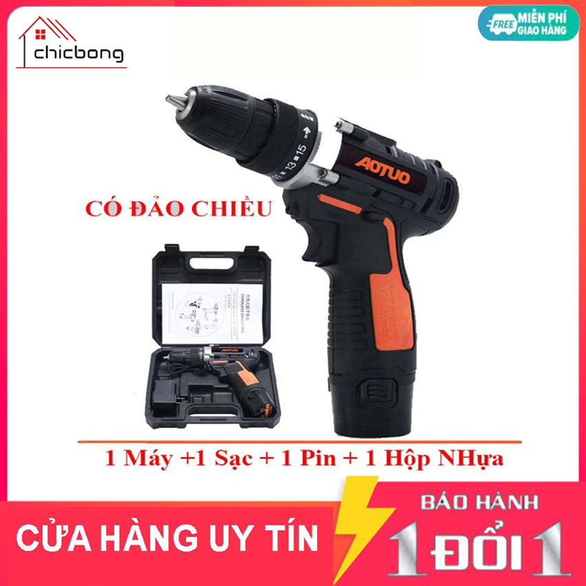 [Có video] Máy khoan Pin cầm tay 12v aotuo không dây thiết kế bền bỉ, dễ sử dụng kèm sạc, pin và hộp