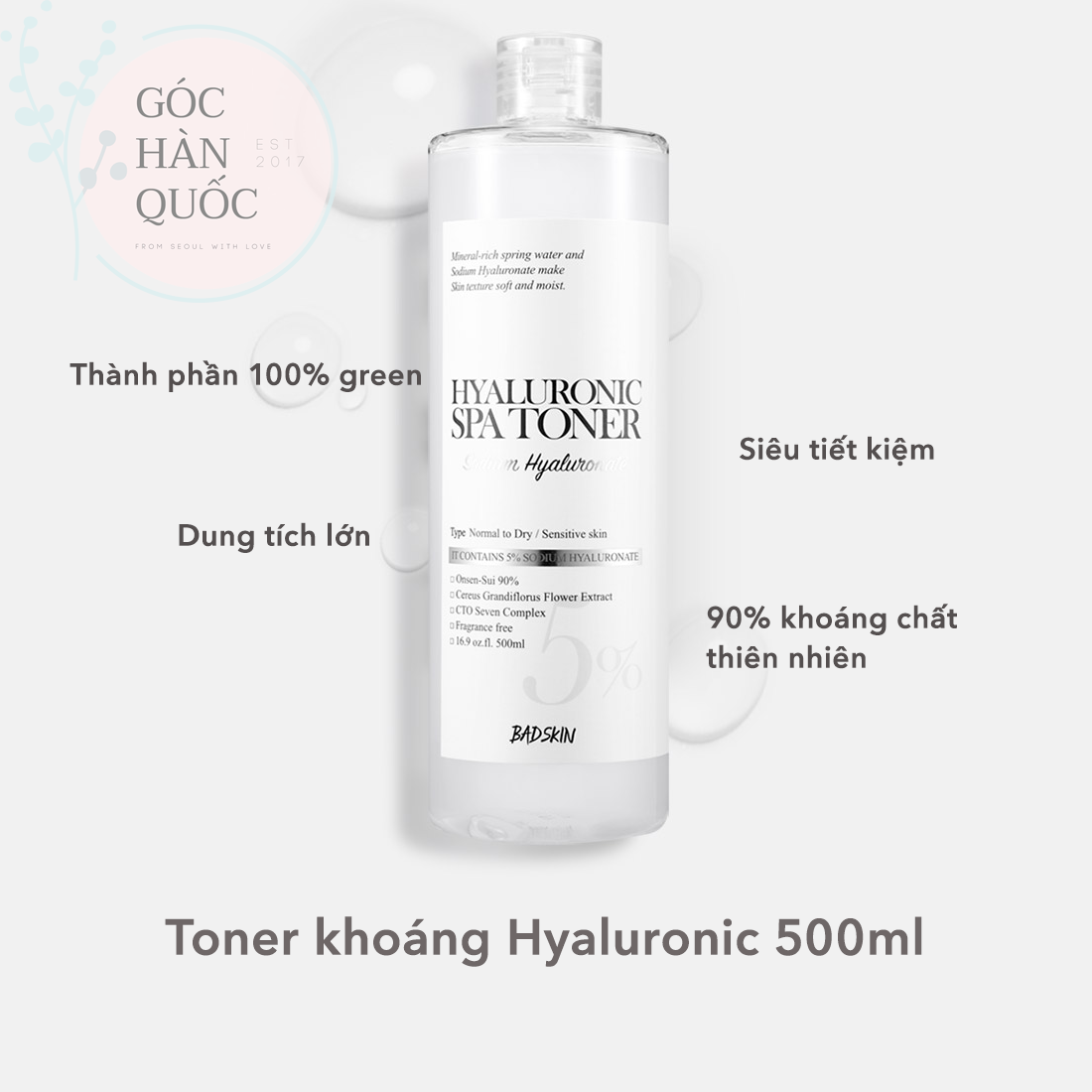 Nước hoa hồng bad skin hyaluronic spa toner 500ml